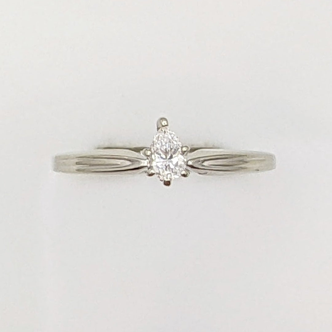14K WHITE .20 CARAT TOTAL SI2 G DIAMOND PEAR SOLITAIRE ESTATE RING 1.7 GRAMS