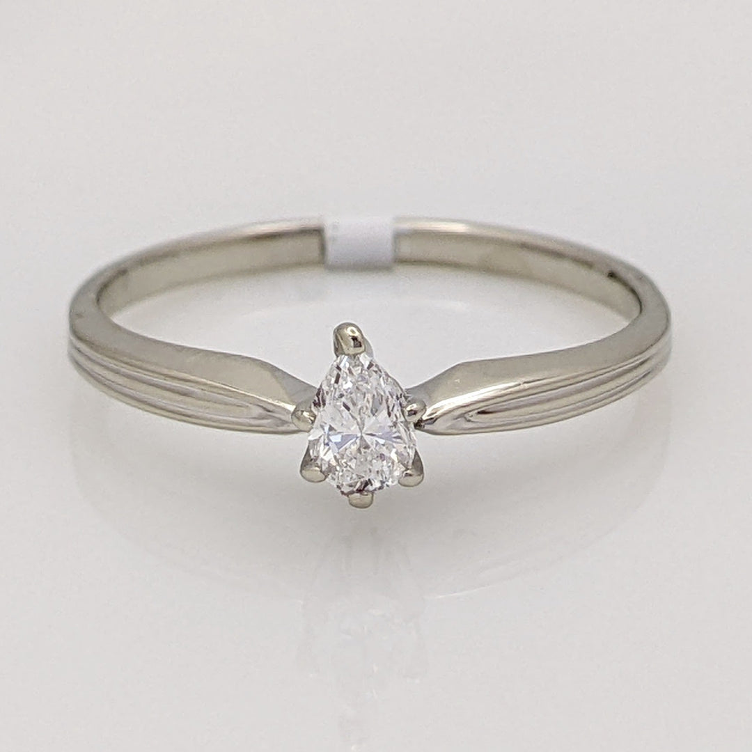 14K WHITE .20 CARAT TOTAL SI2 G DIAMOND PEAR SOLITAIRE ESTATE RING 1.7 GRAMS