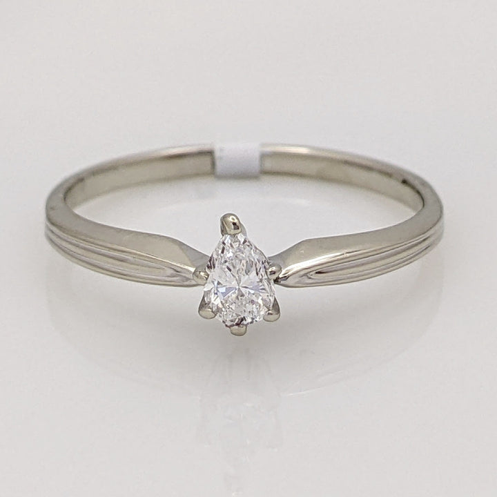 14K WHITE .20 CARAT TOTAL SI2 G DIAMOND PEAR SOLITAIRE ESTATE RING 1.7 GRAMS
