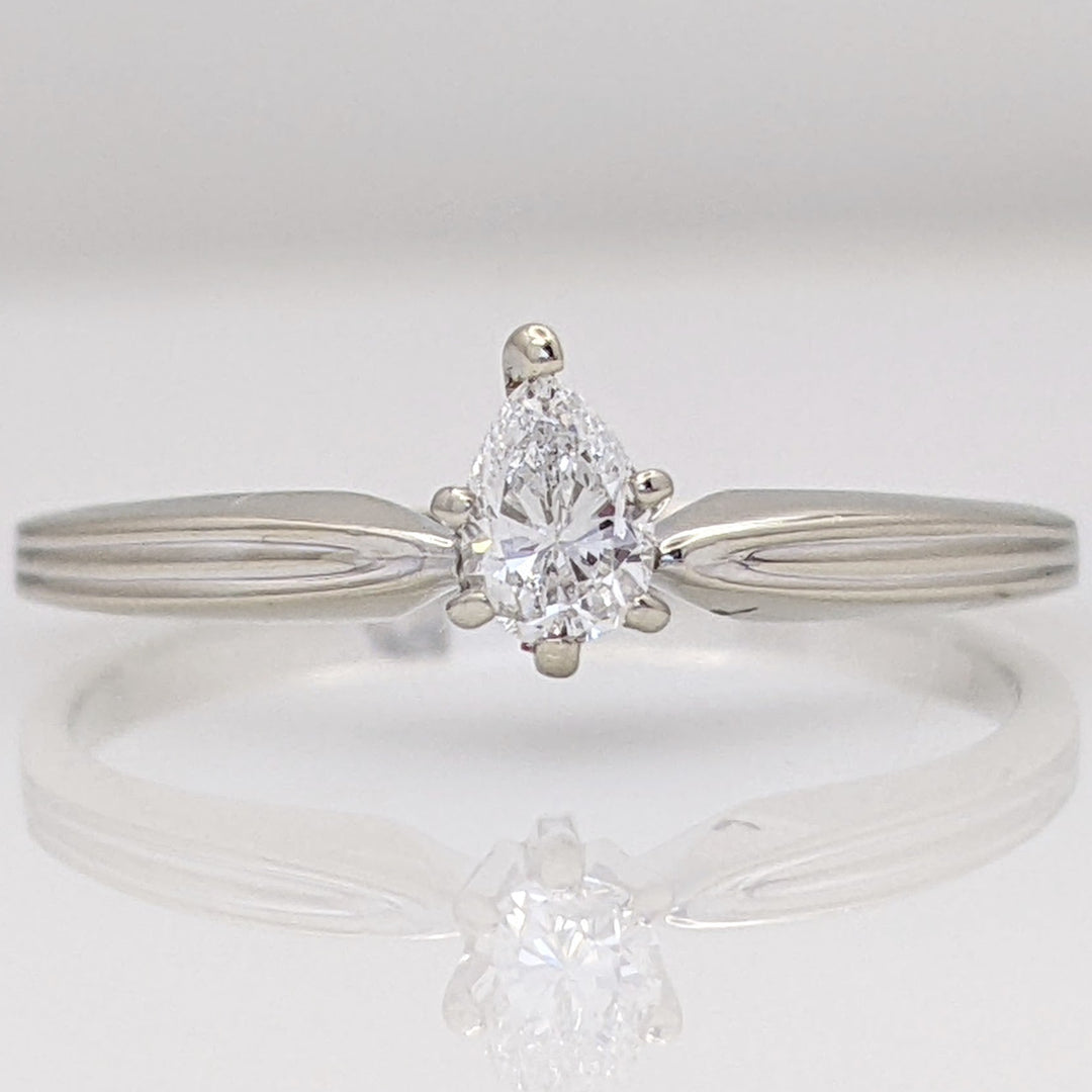 14K WHITE .20 CARAT TOTAL SI2 G DIAMOND PEAR SOLITAIRE ESTATE RING 1.7 GRAMS