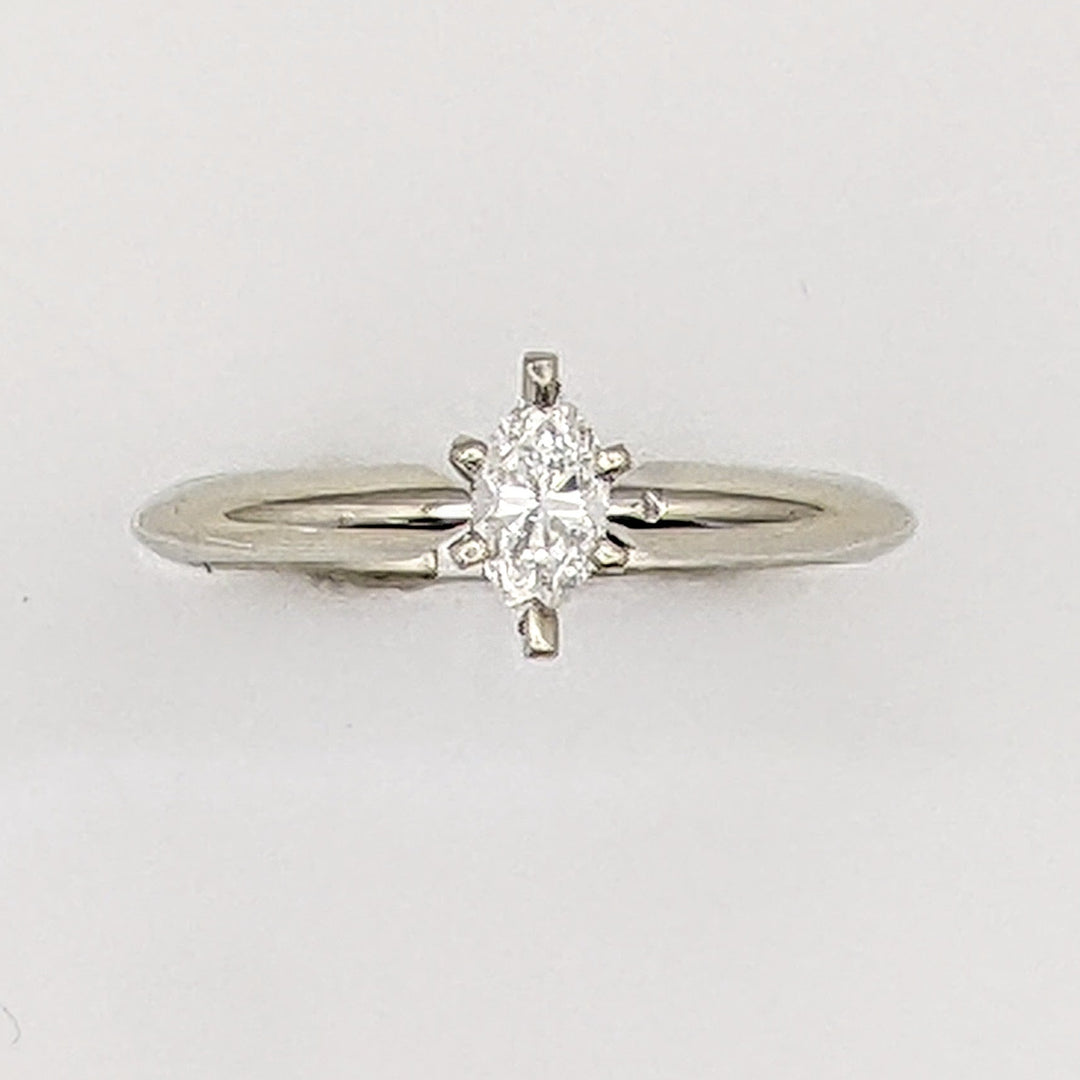 14K WHITE .26 CARAT TOTAL SI2 I DIAMOND MARQUISE SOLITAIRE ESTATE RING 1.9 GRAMS