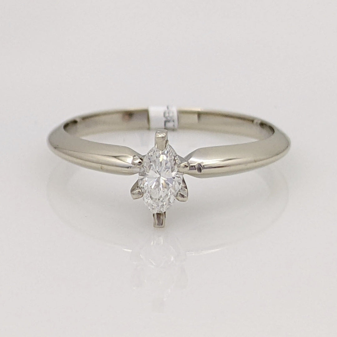 14K WHITE .26 CARAT TOTAL SI2 I DIAMOND MARQUISE SOLITAIRE ESTATE RING 1.9 GRAMS
