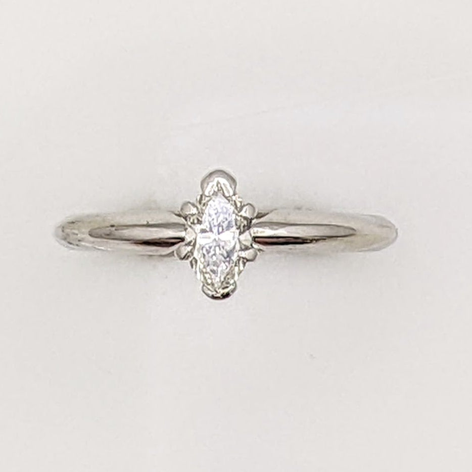 14K WHITE .25 CARAT TOTAL VS1 G DIAMOND MARQUISE ESTATE RING 2.0 GRAMS