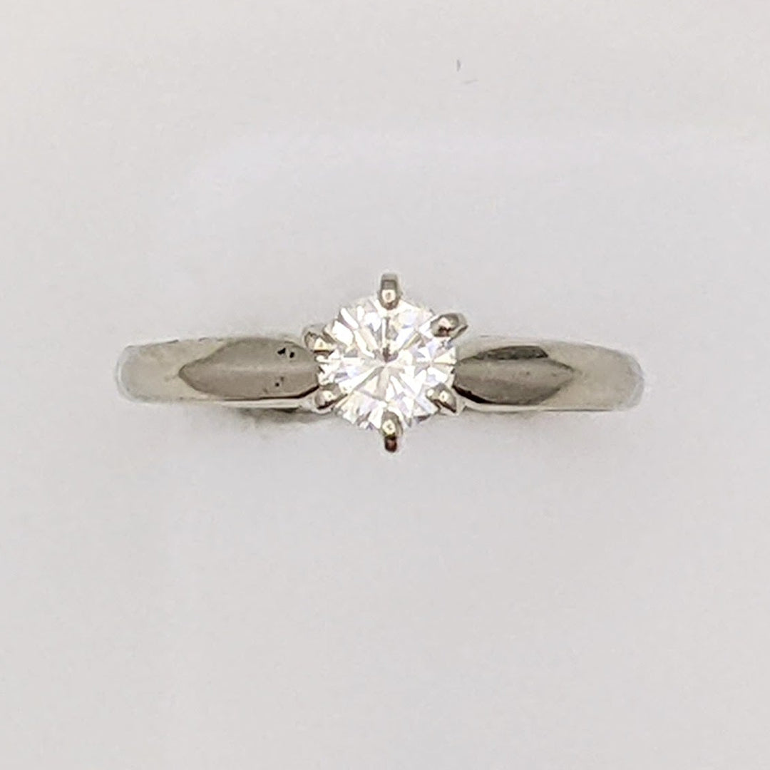14K WHITE .34 CARAT TOTAL VVS2 I DIAMOND ROUND 6-PRONG SOLITARE ESTATE RING 2.1 GRAMS