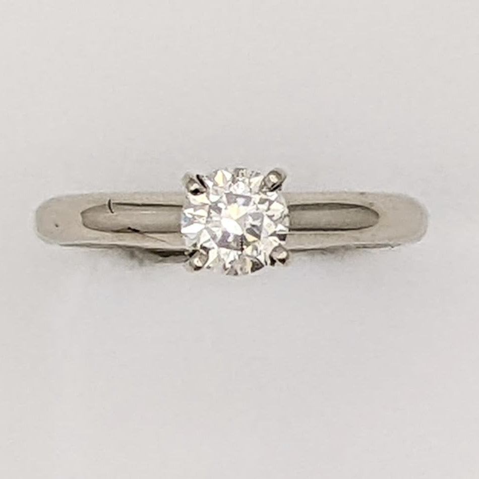14K WHITE .50 CARAT TOTAL I1 J DIAMOND ROUND 4-PRONG SOLITAIRE ESTATE RING 2.2 GRAMS