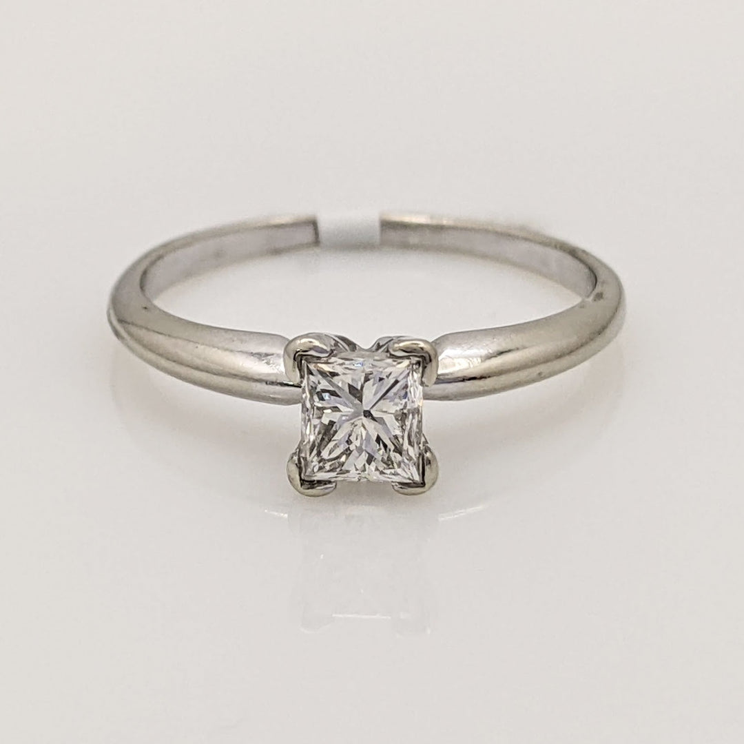 14K WHITE .47 CARAT TOTAL SI2 I DIAMOND PRINCESS CUT SOLITAIRE ESTATE RING 1.7 GRAMS
