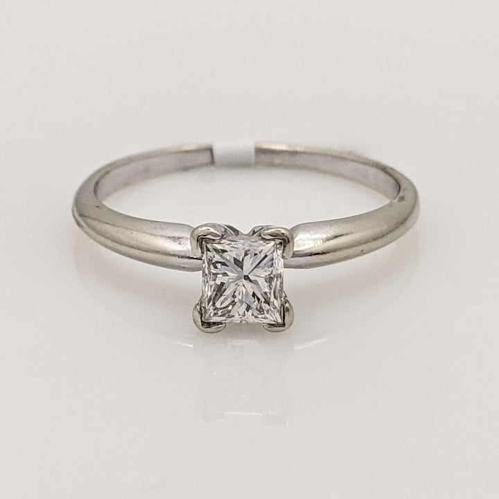 14K WHITE .47 CARAT TOTAL SI2 I DIAMOND PRINCESS CUT SOLITAIRE ESTATE RING 1.7 GRAMS