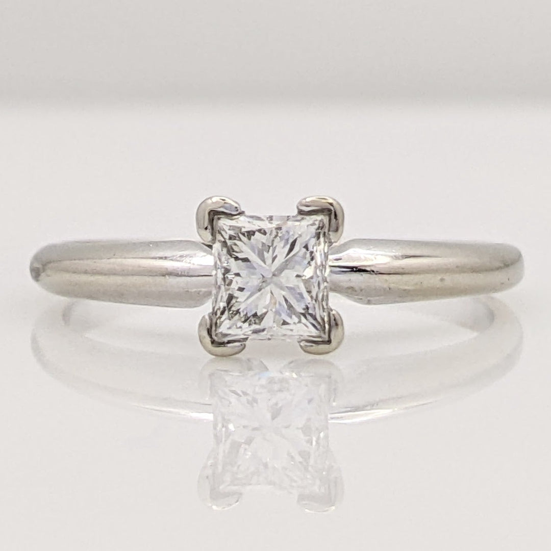 14K WHITE .47 CARAT TOTAL SI2 I DIAMOND PRINCESS CUT SOLITAIRE ESTATE RING 1.7 GRAMS