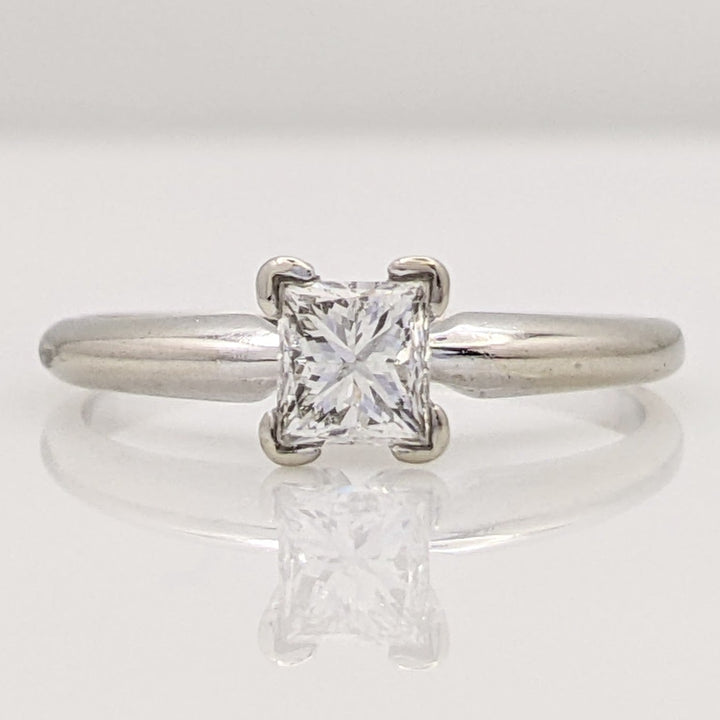 14K WHITE .47 CARAT TOTAL SI2 I DIAMOND PRINCESS CUT SOLITAIRE ESTATE RING 1.7 GRAMS