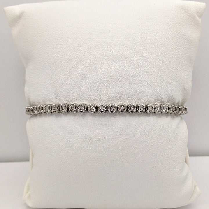 STERLING SILVER DIAMOND ROUND (5) ESTATE BRACELET 11.2 GRAMS