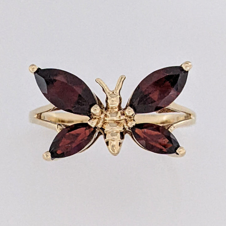 10K GARNET MARQUISE (4) BUTTERFLY ESTATE RING 2.7 GRAMS