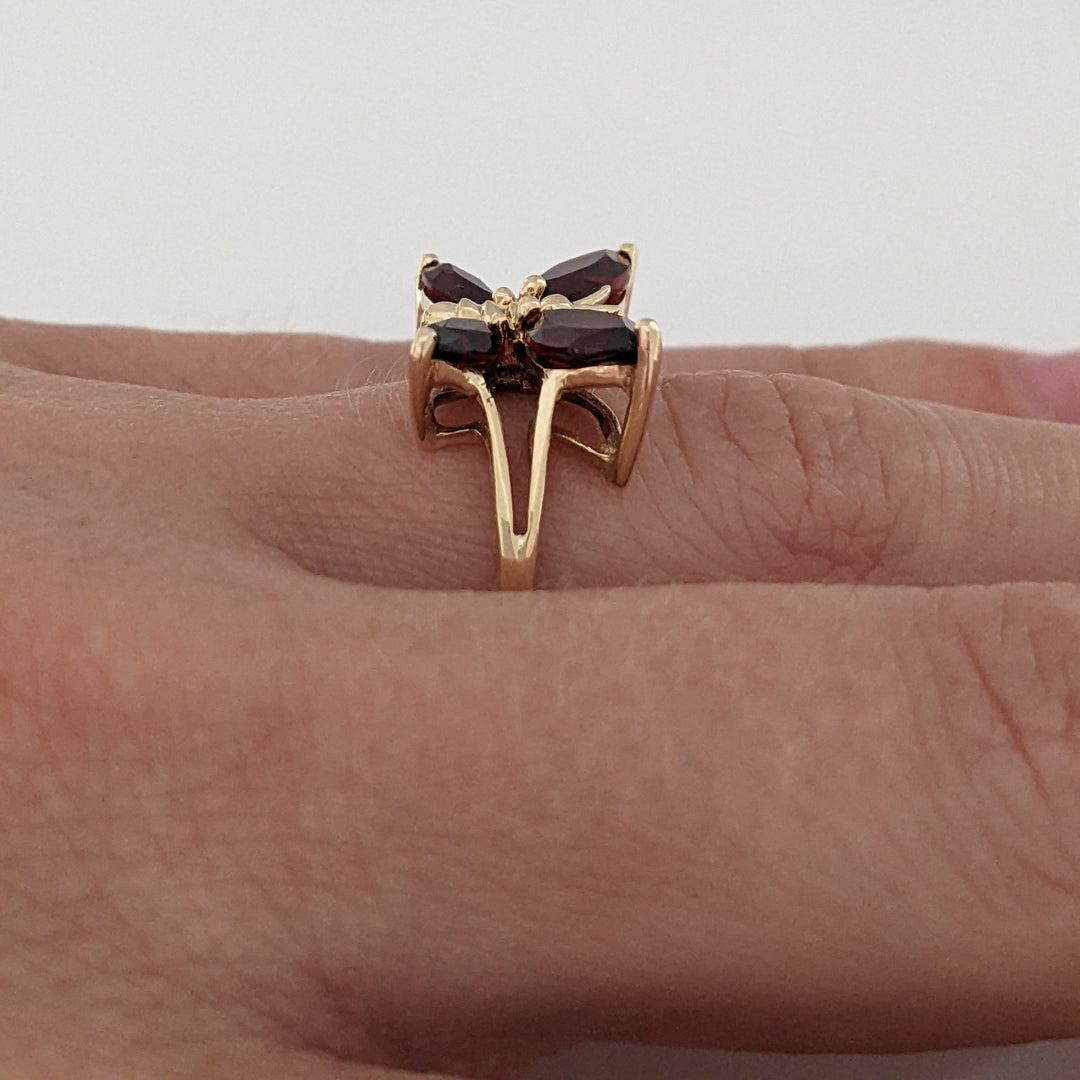 10K GARNET MARQUISE (4) BUTTERFLY ESTATE RING 2.7 GRAMS