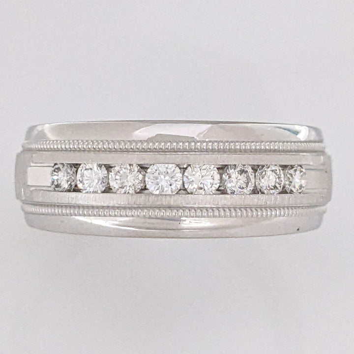 14K WHITE .48 CARAT TOTAL WEIGHT SI1 I DIAMOND ROUND (8) MILGRAIN DESIGN ESTATE BAND 9.3 GRAMS