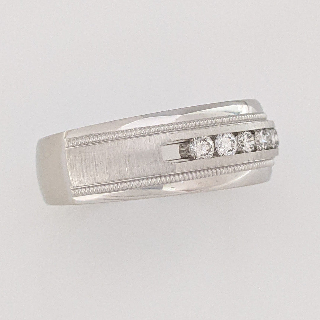 14K WHITE .48 CARAT TOTAL WEIGHT SI1 I DIAMOND ROUND (8) MILGRAIN DESIGN ESTATE BAND 9.3 GRAMS