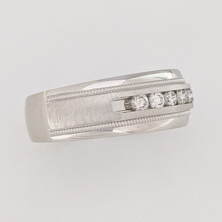 14K WHITE .48 CARAT TOTAL WEIGHT SI1 I DIAMOND ROUND (8) MILGRAIN DESIGN ESTATE BAND 9.3 GRAMS