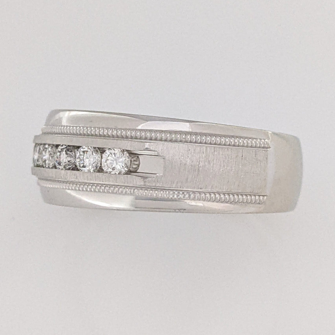 14K WHITE .48 CARAT TOTAL WEIGHT SI1 I DIAMOND ROUND (8) MILGRAIN DESIGN ESTATE BAND 9.3 GRAMS