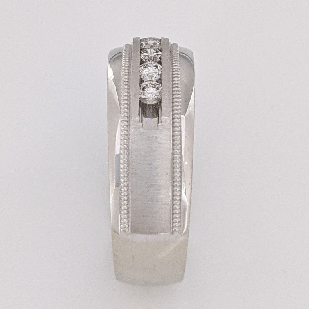 14K WHITE .48 CARAT TOTAL WEIGHT SI1 I DIAMOND ROUND (8) MILGRAIN DESIGN ESTATE BAND 9.3 GRAMS