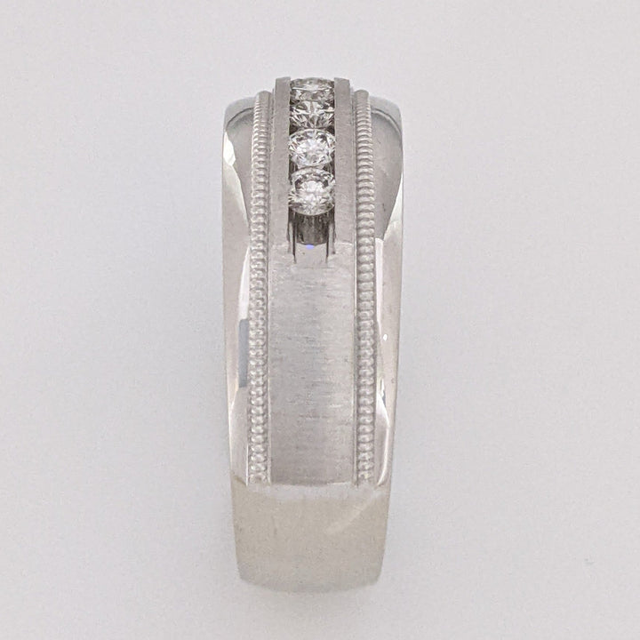 14K WHITE .48 CARAT TOTAL WEIGHT SI1 I DIAMOND ROUND (8) MILGRAIN DESIGN ESTATE BAND 9.3 GRAMS