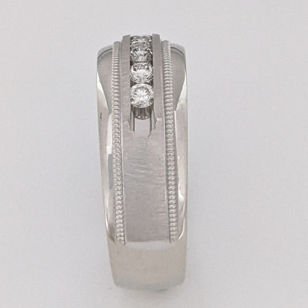 14K WHITE .48 CARAT TOTAL WEIGHT SI1 I DIAMOND ROUND (8) MILGRAIN DESIGN ESTATE BAND 9.3 GRAMS