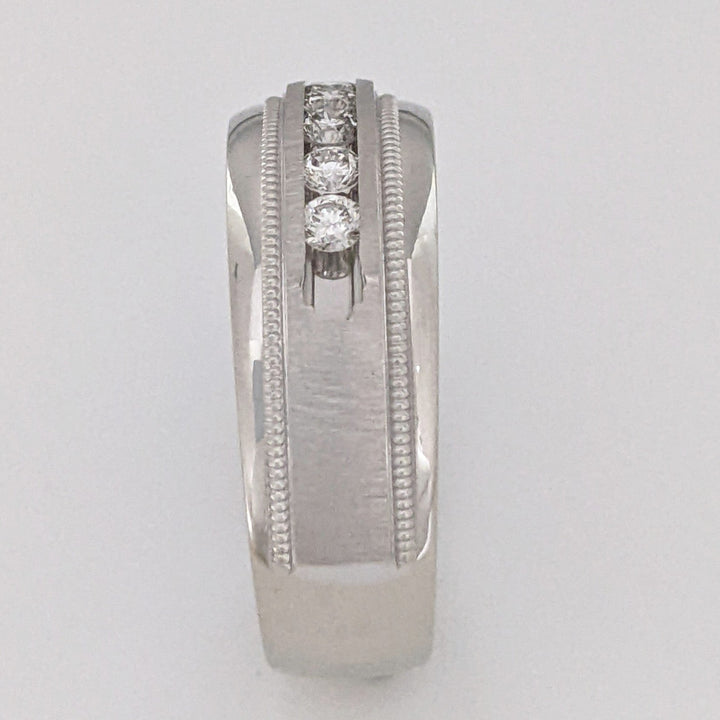 14K WHITE .48 CARAT TOTAL WEIGHT SI1 I DIAMOND ROUND (8) MILGRAIN DESIGN ESTATE BAND 9.3 GRAMS