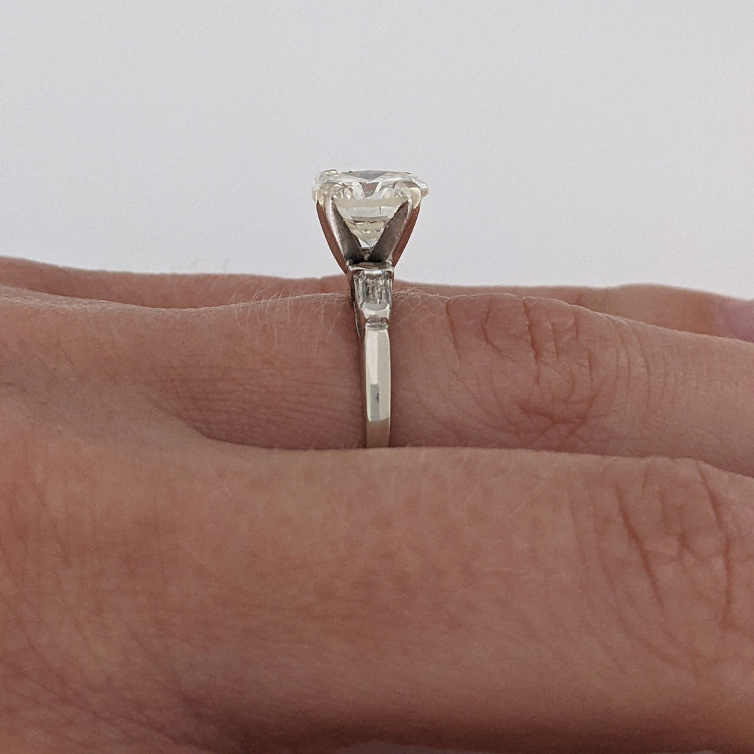 14K WHITE 2.15 CARAT TOTAL SI1 M DIAMOND ROUND (1) BAGUETTE (2) ESTATE RING 2.8 GRAMS