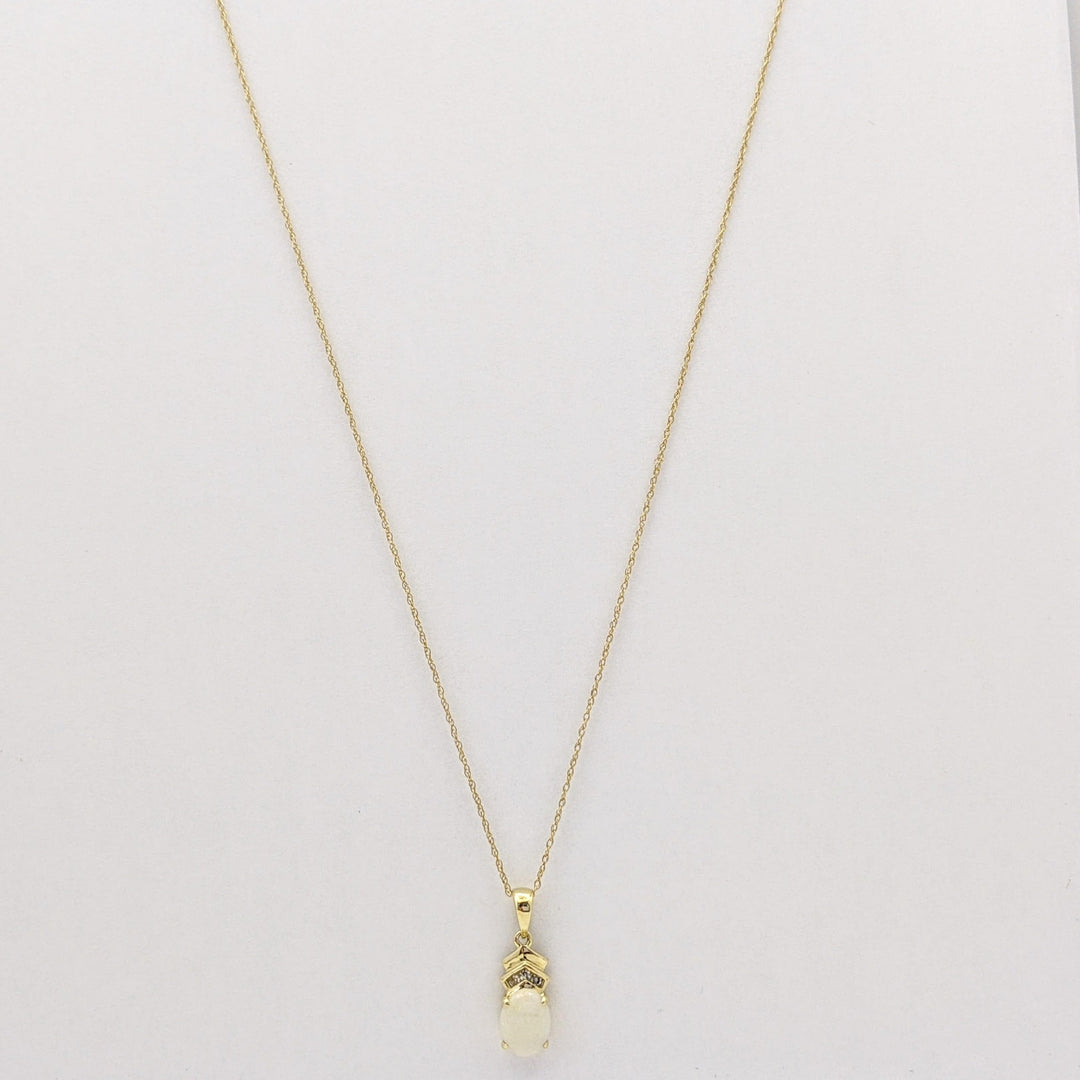 10K OPAL OVAL 6X8 WITH (3) MELEE ESTATE PENDANT & CHAIN 1.4 GRAMS
