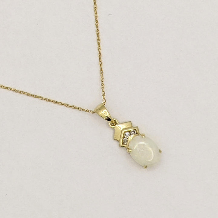 10K OPAL OVAL 6X8 WITH (3) MELEE ESTATE PENDANT & CHAIN 1.4 GRAMS