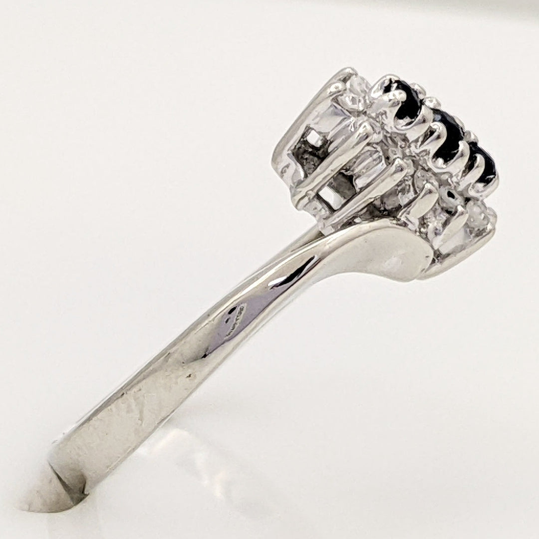 14K WHITE SAPPHIRE ROUND (3) WITH (12) MELEE ESTATE CLUSTER RING 2.3 GRAMS