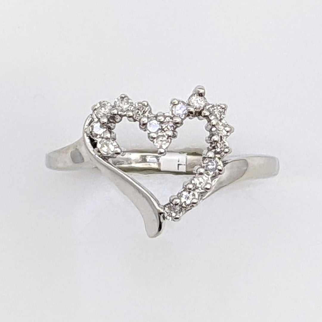 10K WHITE DIAMOND ROUND (17) OPEN HEART ESTATE RING 2.1 GRAMS