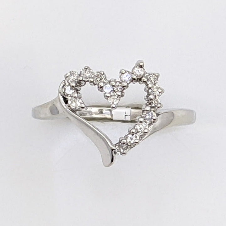 10K WHITE DIAMOND ROUND (17) OPEN HEART ESTATE RING 2.1 GRAMS