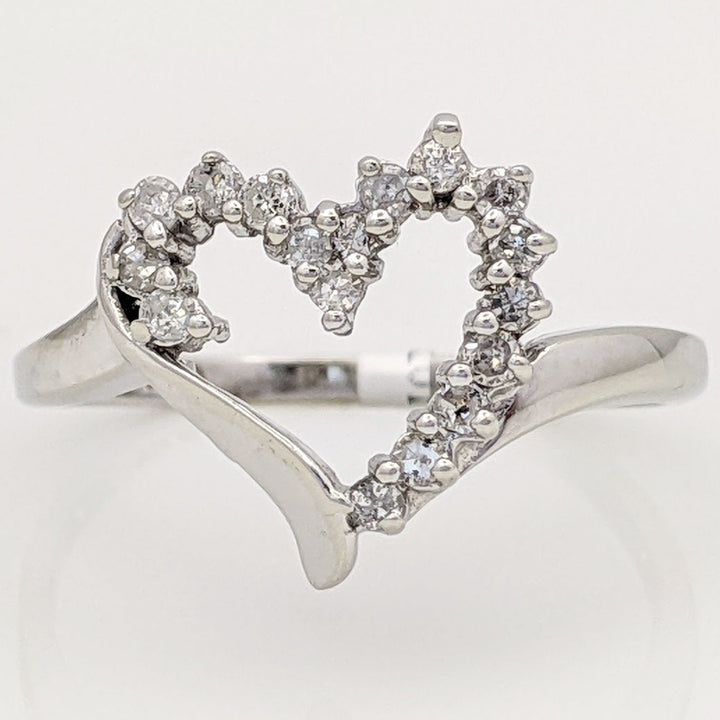 10K WHITE DIAMOND ROUND (17) OPEN HEART ESTATE RING 2.1 GRAMS