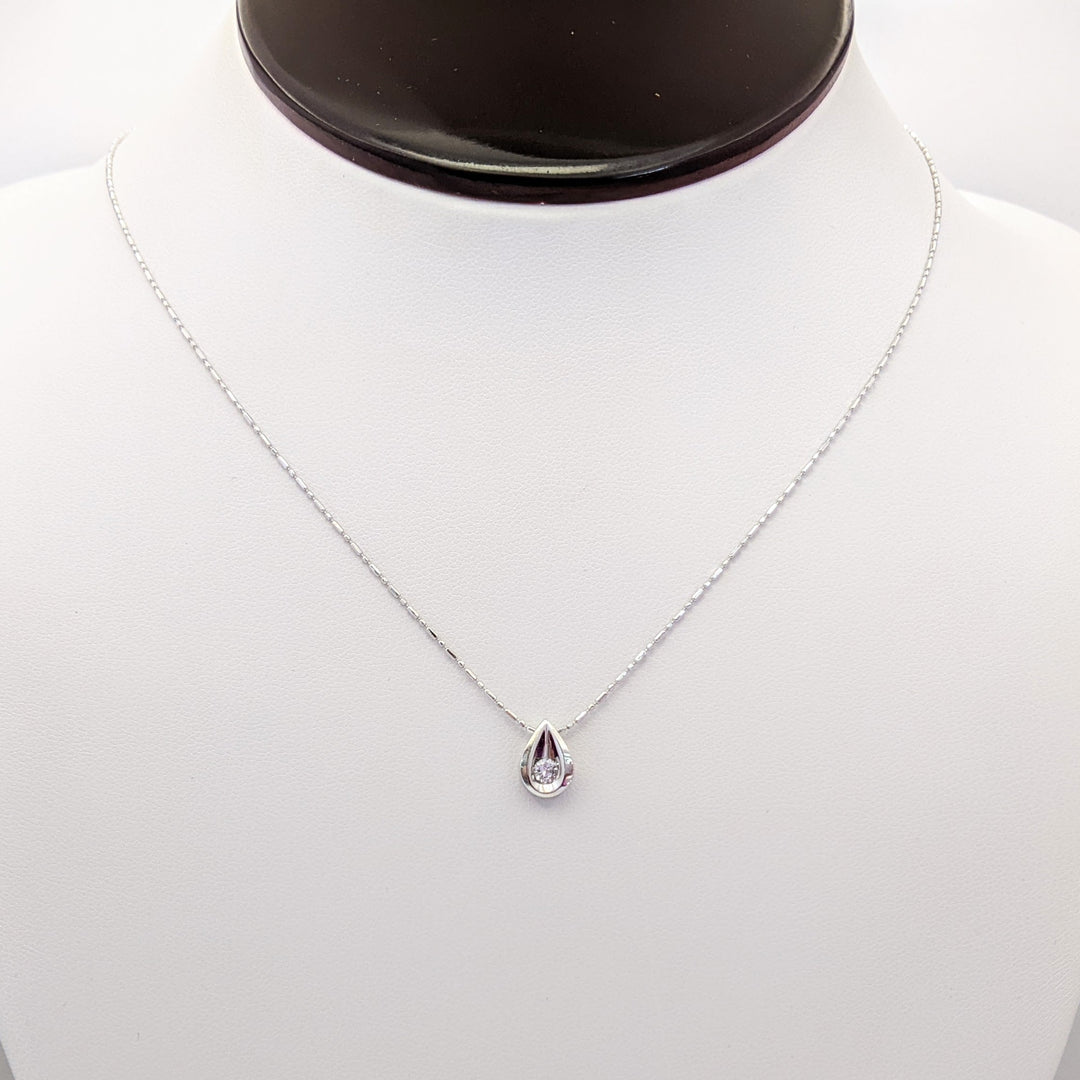 14K WHITE .11 CARAT TOTAL I1 H DIAMOND ROUND PEAR SHAPE ESTATE PENDANT & CHAIN 2.4 GRAMS