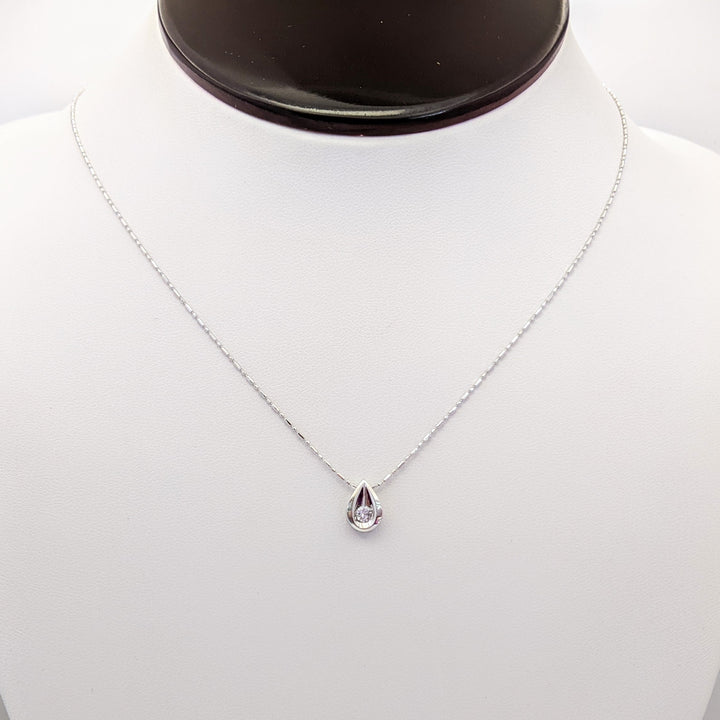 14K WHITE .11 CARAT TOTAL I1 H DIAMOND ROUND PEAR SHAPE ESTATE PENDANT & CHAIN 2.4 GRAMS