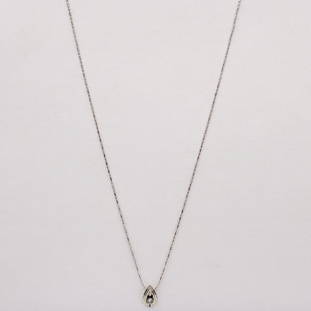 14K WHITE .11 CARAT TOTAL I1 H DIAMOND ROUND PEAR SHAPE ESTATE PENDANT & CHAIN 2.4 GRAMS