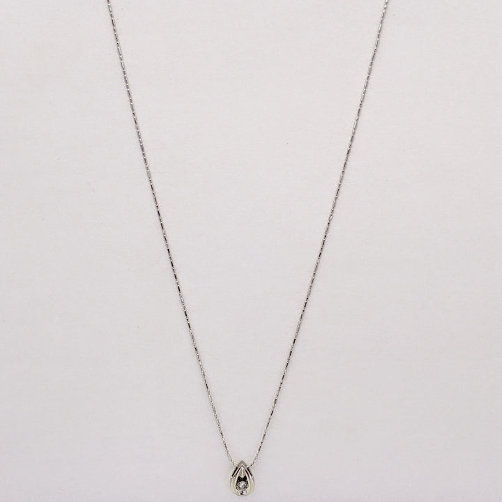 14K WHITE .11 CARAT TOTAL I1 H DIAMOND ROUND PEAR SHAPE ESTATE PENDANT & CHAIN 2.4 GRAMS