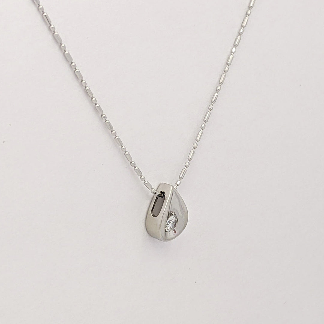 14K WHITE .11 CARAT TOTAL I1 H DIAMOND ROUND PEAR SHAPE ESTATE PENDANT & CHAIN 2.4 GRAMS