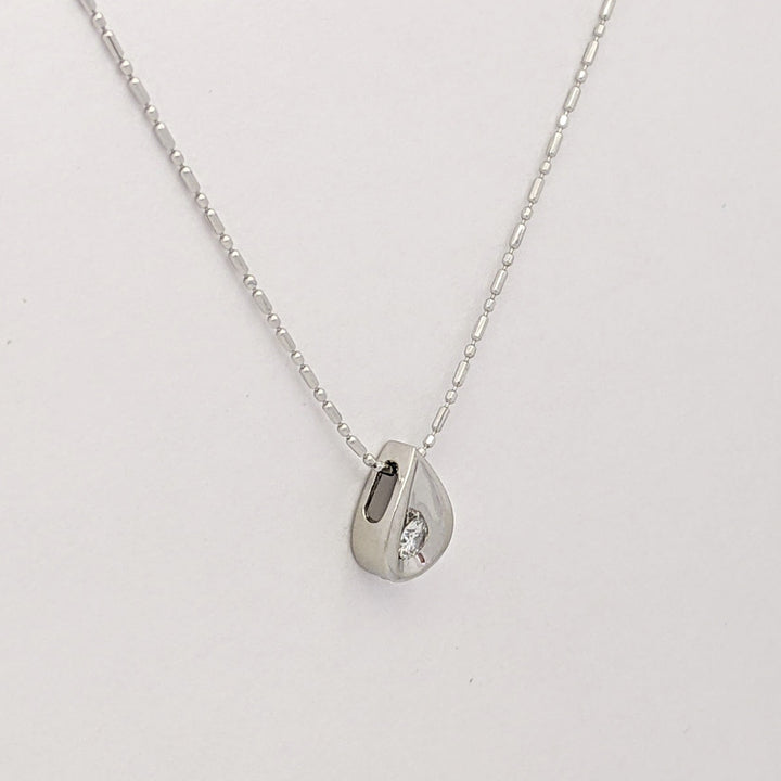 14K WHITE .11 CARAT TOTAL I1 H DIAMOND ROUND PEAR SHAPE ESTATE PENDANT & CHAIN 2.4 GRAMS