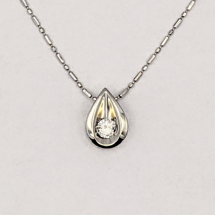 14K WHITE .11 CARAT TOTAL I1 H DIAMOND ROUND PEAR SHAPE ESTATE PENDANT & CHAIN 2.4 GRAMS
