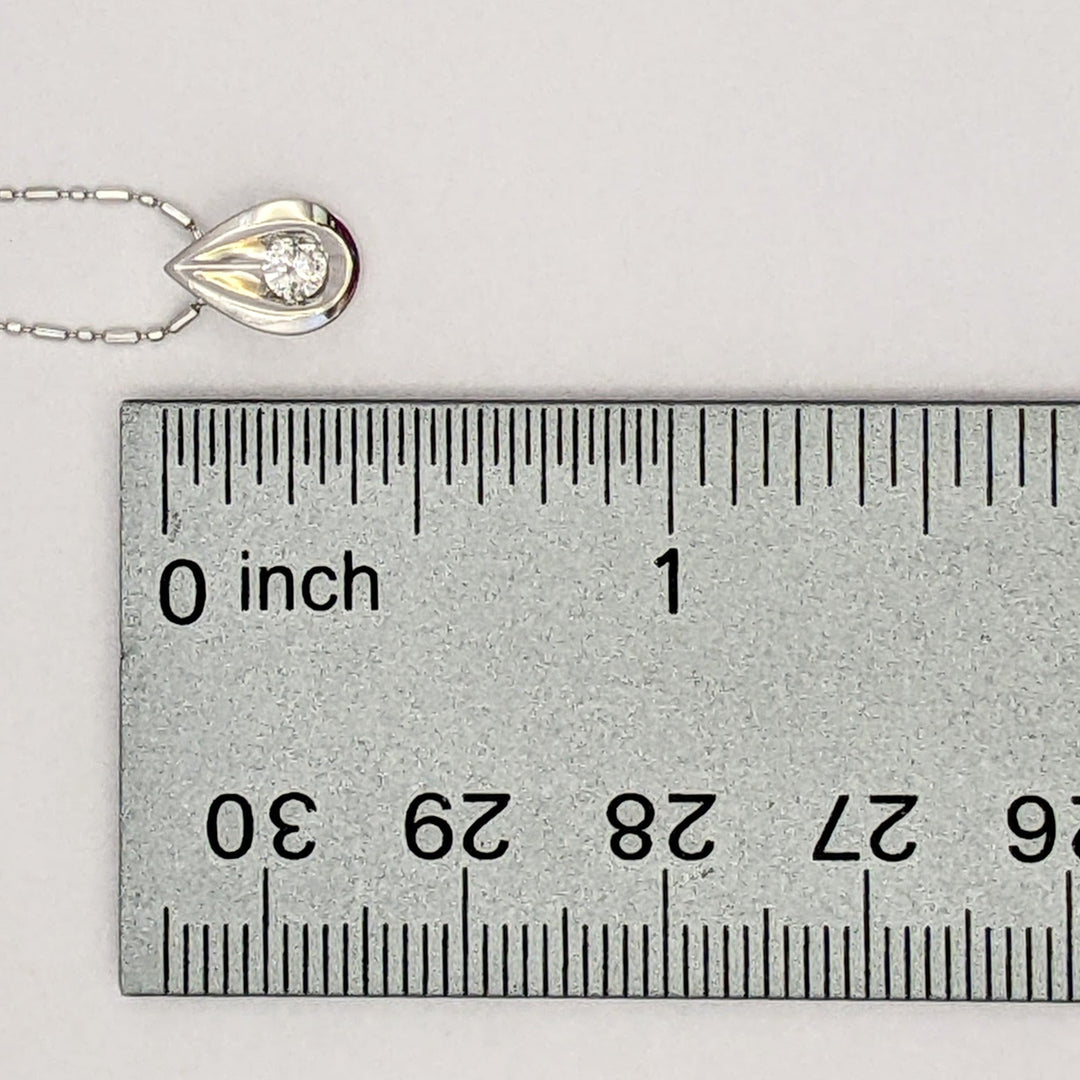 14K WHITE .11 CARAT TOTAL I1 H DIAMOND ROUND PEAR SHAPE ESTATE PENDANT & CHAIN 2.4 GRAMS