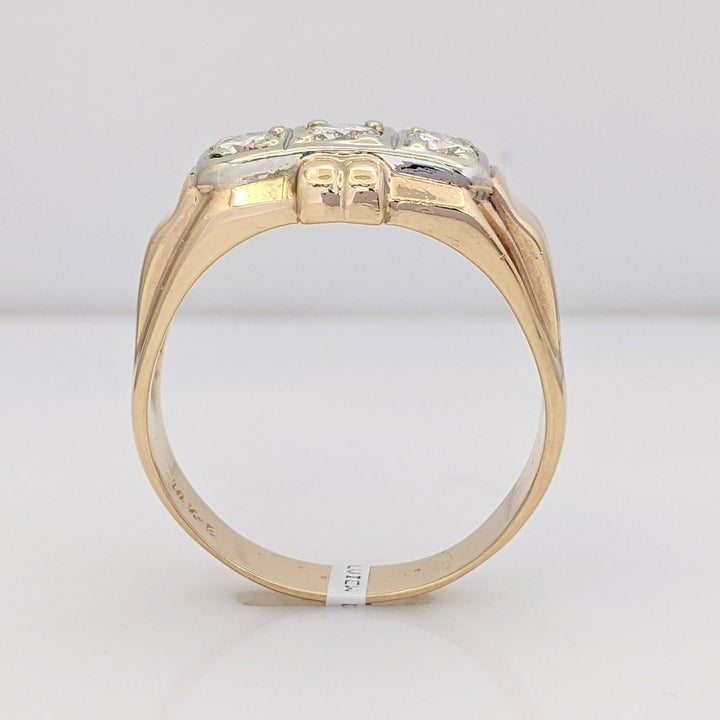 14K .90 CARAT TOTAL WEIGHT SI1-SI2 H-I DIAMOND ROUND (3) SQUARE TOP ESTATE RING 7.6 GRAMS