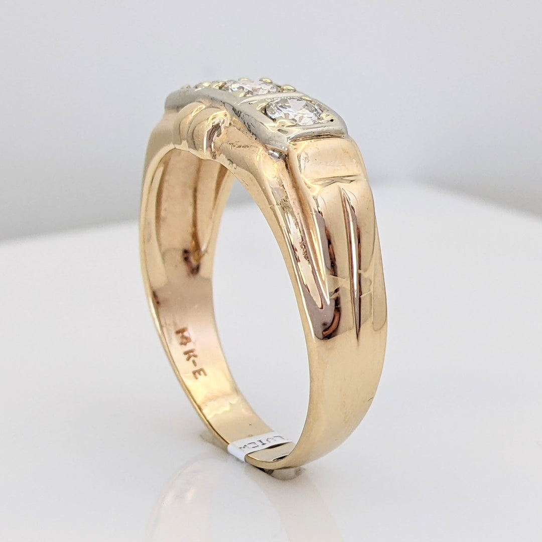 14K .90 CARAT TOTAL WEIGHT SI1-SI2 H-I DIAMOND ROUND (3) SQUARE TOP ESTATE RING 7.6 GRAMS