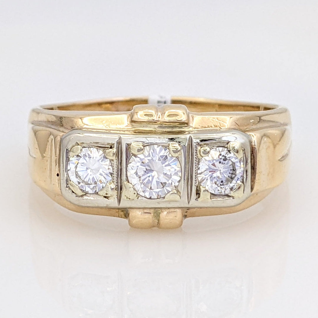 14K .90 CARAT TOTAL WEIGHT SI1-SI2 H-I DIAMOND ROUND (3) SQUARE TOP ESTATE RING 7.6 GRAMS