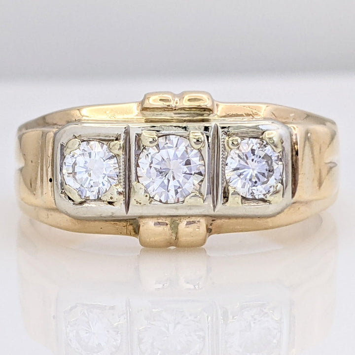 14K .90 CARAT TOTAL WEIGHT SI1-SI2 H-I DIAMOND ROUND (3) SQUARE TOP ESTATE RING 7.6 GRAMS