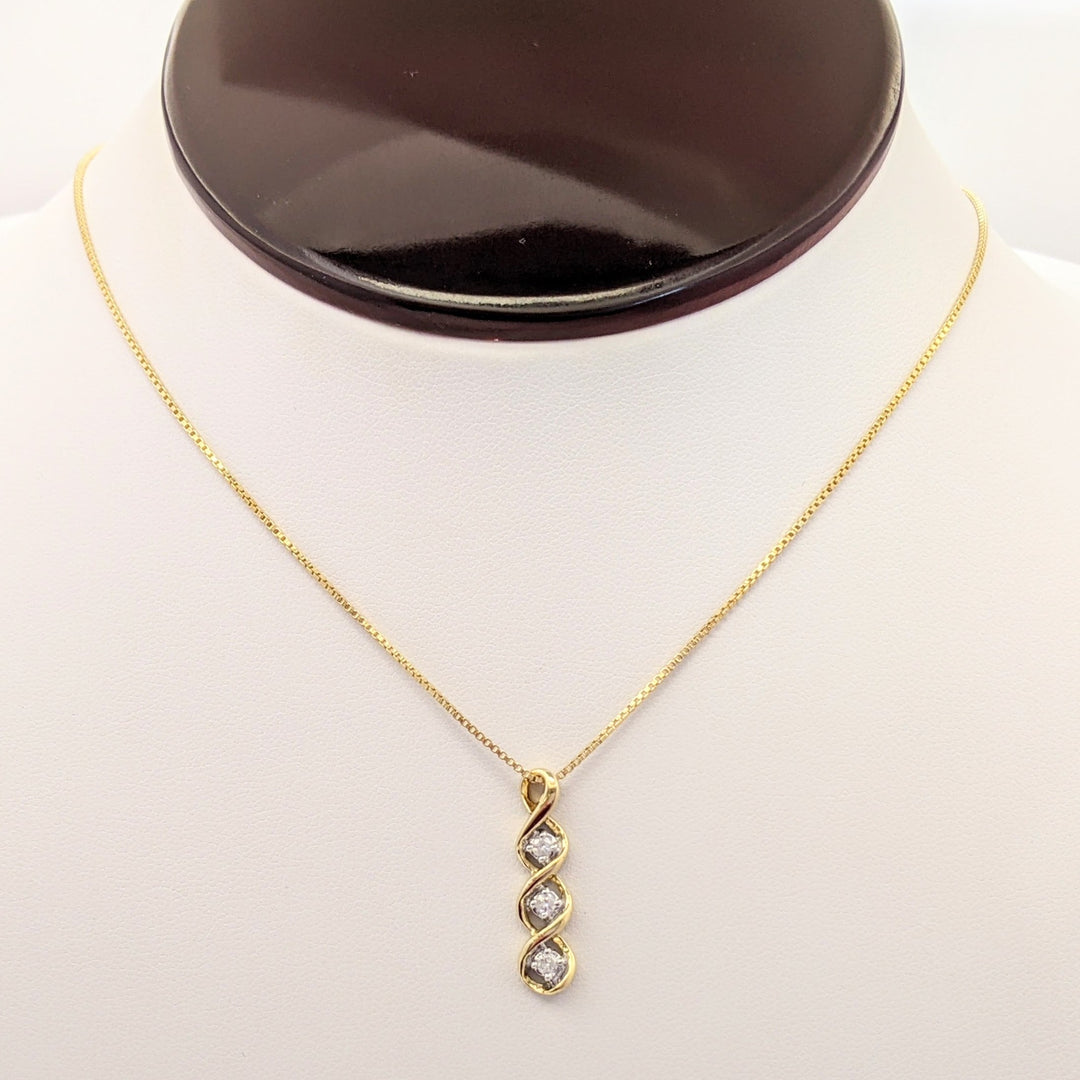 10K .12 CARAT TOTAL WEIGHT DIAMOND ROUND PROMOTIONAL (2) TWIST ESTATE PENDANT & CHAIN 3.8 GRAMS