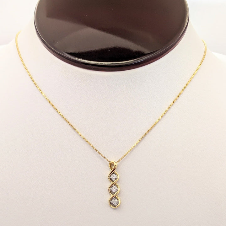 10K .12 CARAT TOTAL WEIGHT DIAMOND ROUND PROMOTIONAL (2) TWIST ESTATE PENDANT & CHAIN 3.8 GRAMS