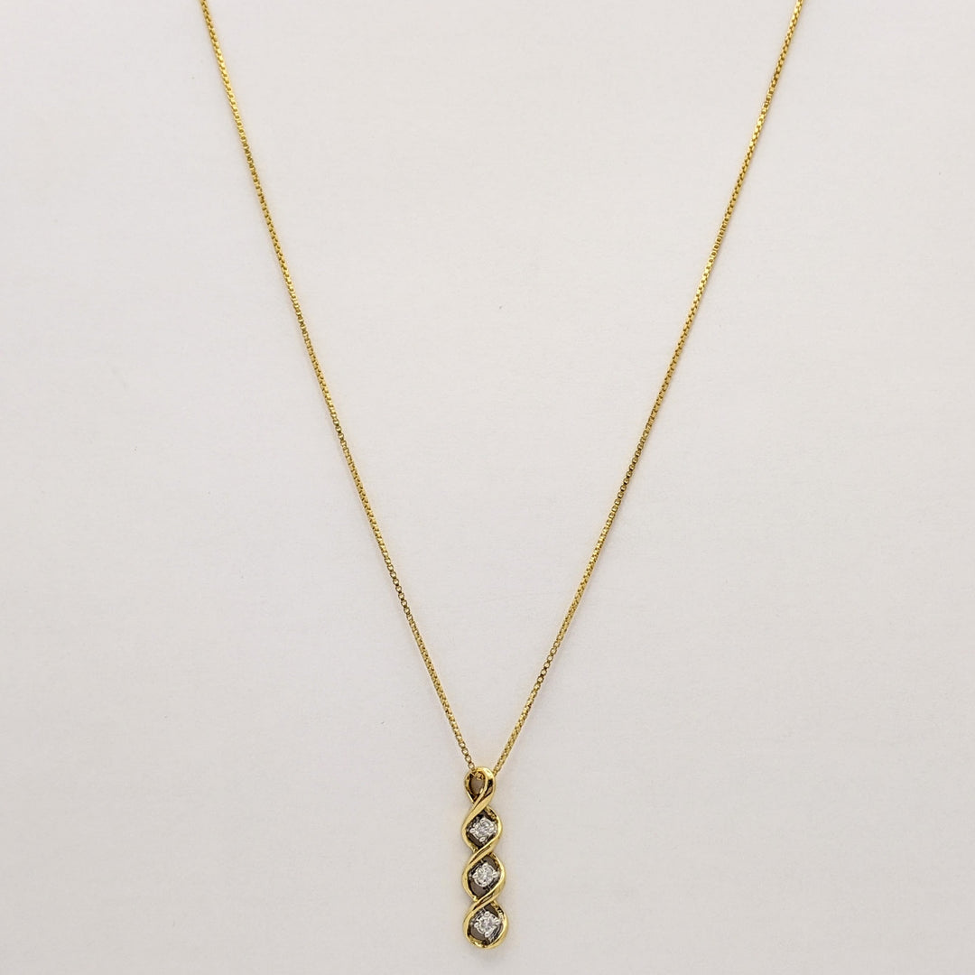 10K .12 CARAT TOTAL WEIGHT DIAMOND ROUND PROMOTIONAL (2) TWIST ESTATE PENDANT & CHAIN 3.8 GRAMS