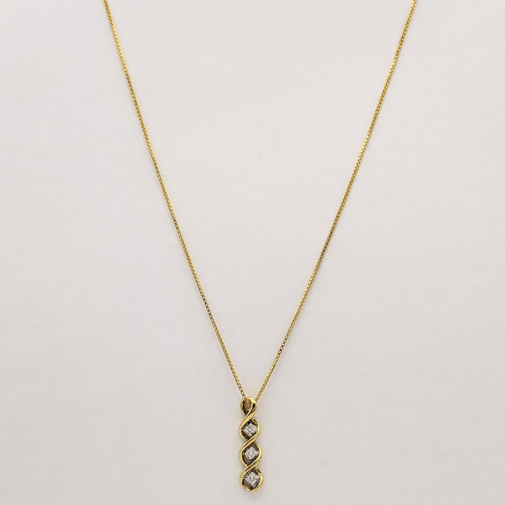 10K .12 CARAT TOTAL WEIGHT DIAMOND ROUND PROMOTIONAL (2) TWIST ESTATE PENDANT & CHAIN 3.8 GRAMS