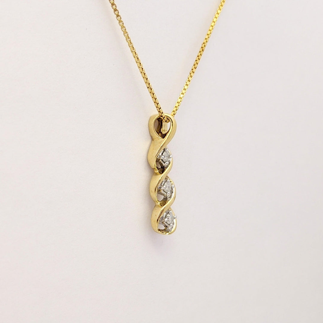 10K .12 CARAT TOTAL WEIGHT DIAMOND ROUND PROMOTIONAL (2) TWIST ESTATE PENDANT & CHAIN 3.8 GRAMS