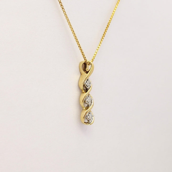 10K .12 CARAT TOTAL WEIGHT DIAMOND ROUND PROMOTIONAL (2) TWIST ESTATE PENDANT & CHAIN 3.8 GRAMS