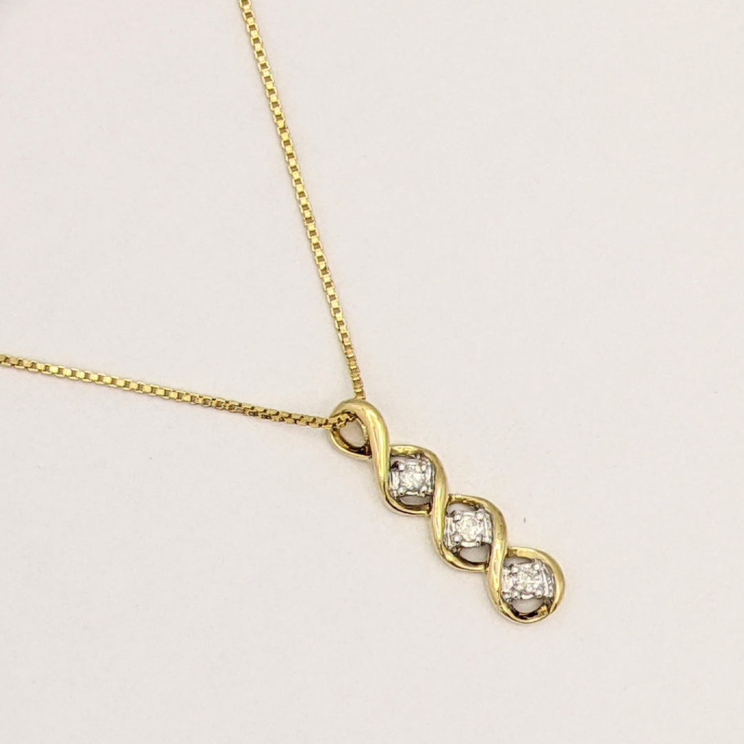 10K .12 CARAT TOTAL WEIGHT DIAMOND ROUND PROMOTIONAL (2) TWIST ESTATE PENDANT & CHAIN 3.8 GRAMS